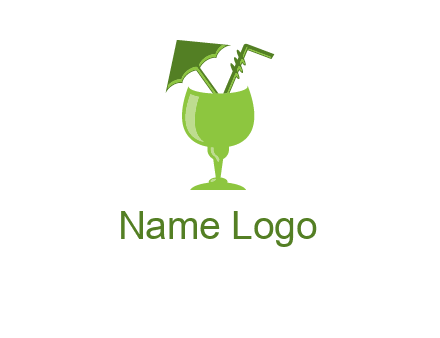 cocktail glass with umbrella and straw logo