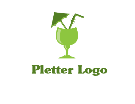 cocktail glass with umbrella and straw logo