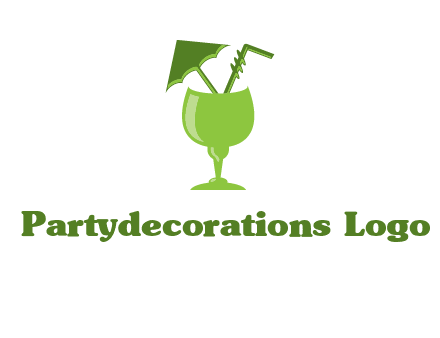 cocktail glass with umbrella and straw logo