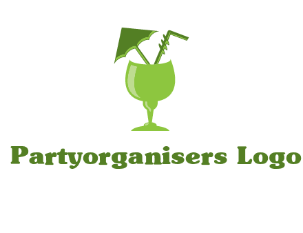 cocktail glass with umbrella and straw logo