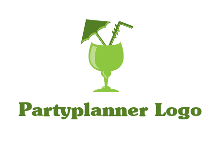 cocktail glass with umbrella and straw logo