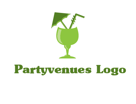 cocktail glass with umbrella and straw logo