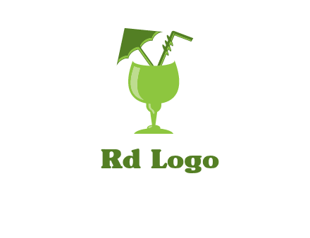 cocktail glass with umbrella and straw logo