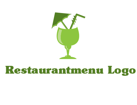 cocktail glass with umbrella and straw logo
