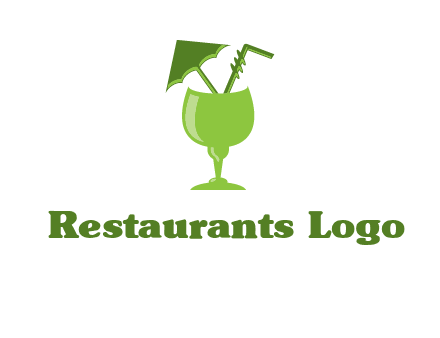 cocktail glass with umbrella and straw logo