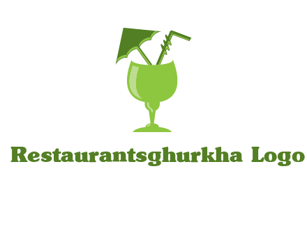 cocktail glass with umbrella and straw logo