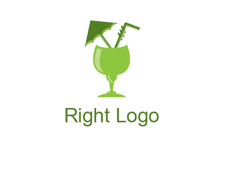 cocktail glass with umbrella and straw logo