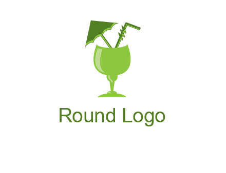 cocktail glass with umbrella and straw logo