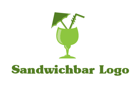cocktail glass with umbrella and straw logo