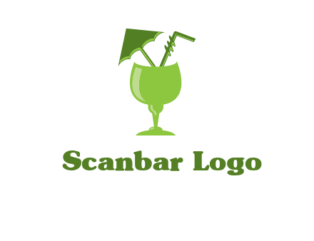 cocktail glass with umbrella and straw logo