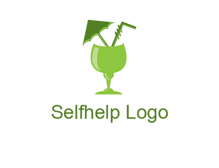 cocktail glass with umbrella and straw logo