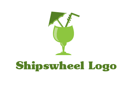 cocktail glass with umbrella and straw logo