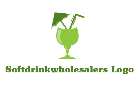 cocktail glass with umbrella and straw logo