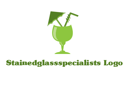 cocktail glass with umbrella and straw logo
