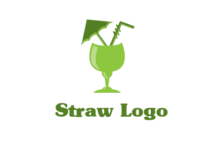 cocktail glass with umbrella and straw logo