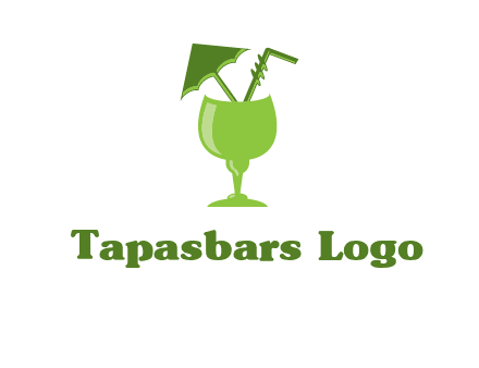 cocktail glass with umbrella and straw logo