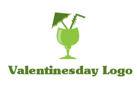 cocktail glass with umbrella and straw logo