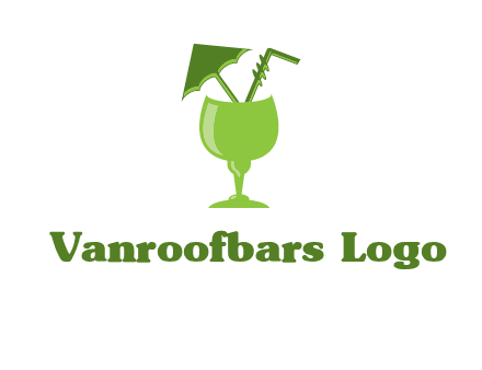 cocktail glass with umbrella and straw logo