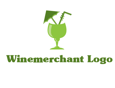cocktail glass with umbrella and straw logo