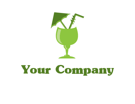 cocktail glass with umbrella and straw logo