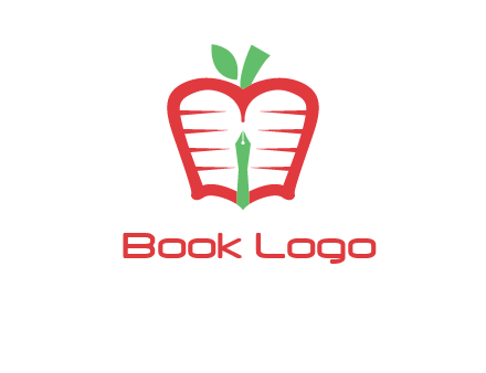 book in apple shape and pen