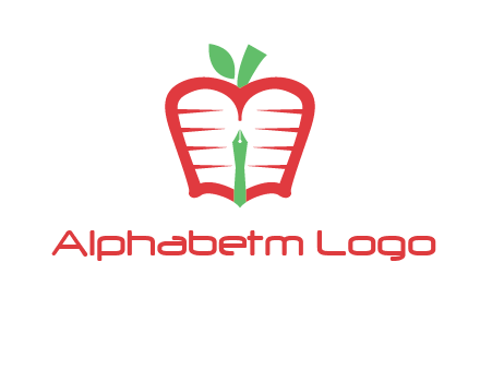 book in apple shape and pen
