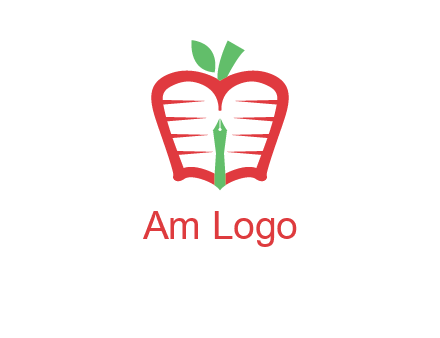 book in apple shape and pen