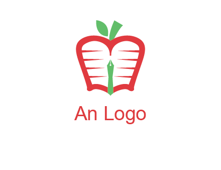 book in apple shape and pen