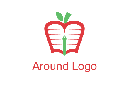 book in apple shape and pen