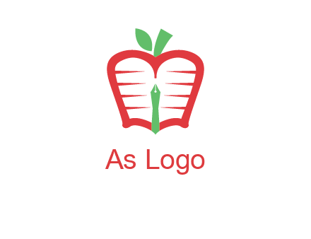 book in apple shape and pen