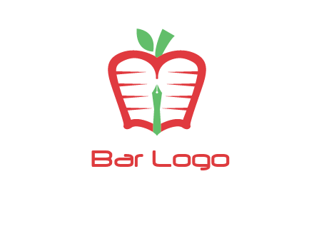book in apple shape and pen
