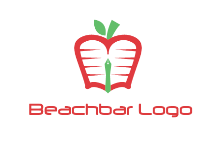 book in apple shape and pen