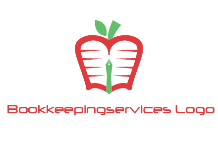 book in apple shape and pen