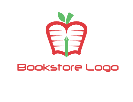 book in apple shape and pen