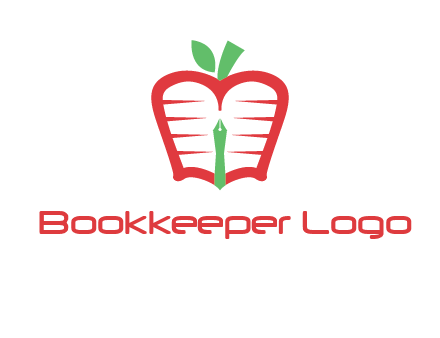 book in apple shape and pen