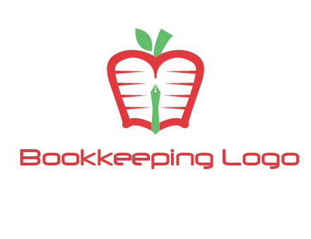 book in apple shape and pen