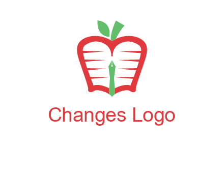 book in apple shape and pen