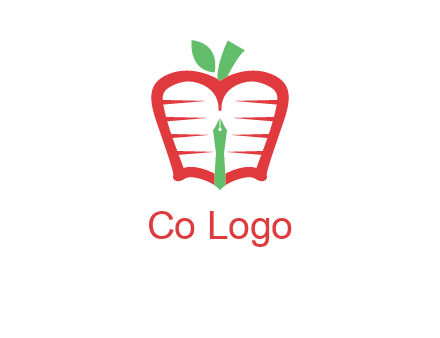 book in apple shape and pen