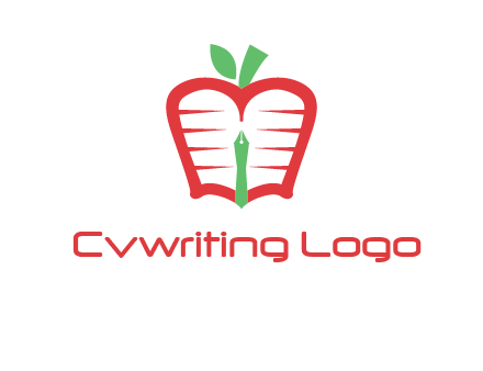 book in apple shape and pen