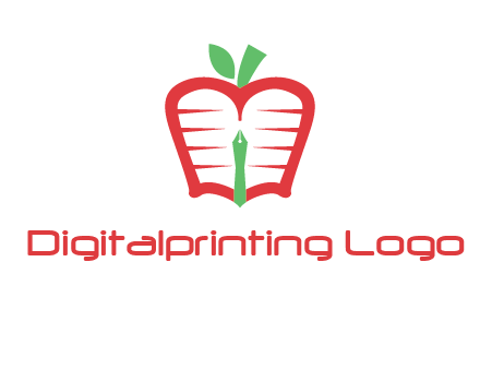 book in apple shape and pen
