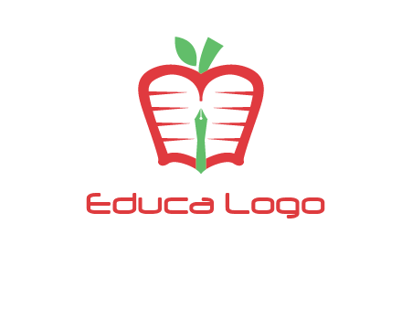 book in apple shape and pen