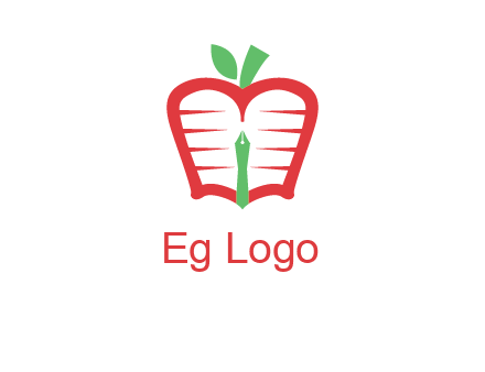 book in apple shape and pen