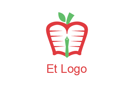 book in apple shape and pen