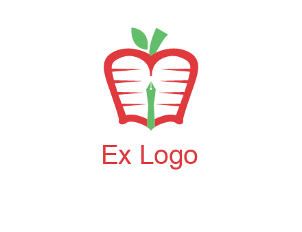 book in apple shape and pen