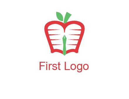 book in apple shape and pen