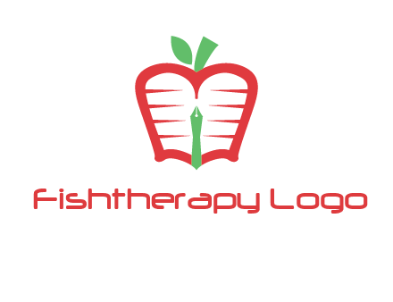 book in apple shape and pen