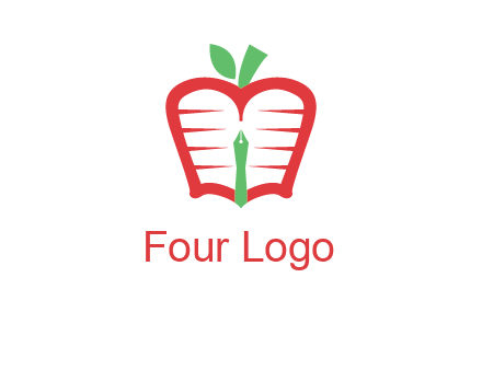 book in apple shape and pen