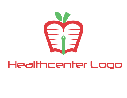 book in apple shape and pen