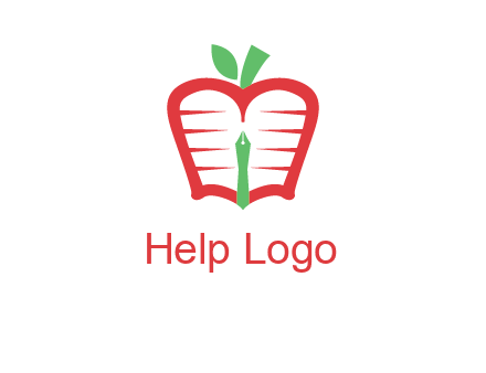 book in apple shape and pen