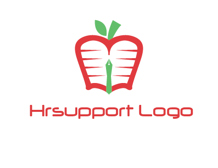 book in apple shape and pen